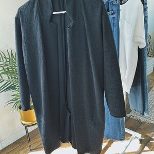 Philosophy Black Trench Coat with Long Sleeves and Open Front